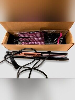 Black and Rose Gold Flat Iron Hair Straightener with Heat-Resistant Glove